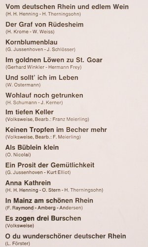 Orchester Rheingold m.Chor&Solisten: Zu Rüdesheim in der Drosselgasse, Elite (SOLP-204), D Typ: LP Best.-Nr.: V5855 Preis: 5,00 Euro