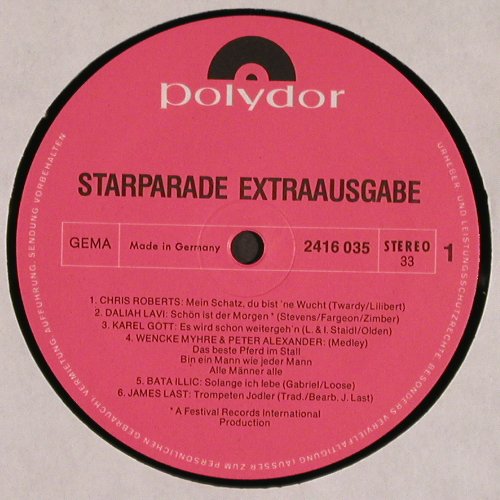 V.A.Starparade - Extraausgabe: Chris Roberts.. Max Greger, Booklet, Polydor (2416 035), D, 1973 Typ: LP Best.-Nr.: V6059 Preis: 5,00 Euro