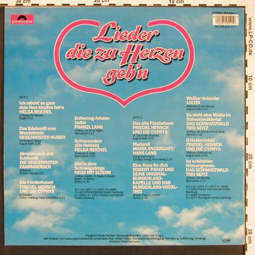 V.A.Lieder die zu Herzen gehen': Helga Reichel ... Trio Seitz, Polydor(819 554), D,  - LP - V6096 - 4,00 Euro