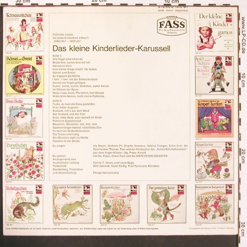 V.A.Das kl. Kinderlieder Karussell: Fröhliche Kinderlieder.., Fass Heizelmann Prod. (1510 WY), D Typ: LP Best.-Nr.: V6360 Preis: 6,00 Euro.