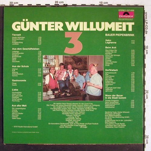 Willumeit,Günter: 3 - Live i.d. Lohmühle Bad Segeberg, Polydor (2371 688), D, 1976 Typ: LP Best.-Nr.: V6474 Preis: 5,00 Euro.