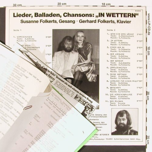 Folkerts - Susanne & Gerhard: In Wettern,Lieder Balladen...Facts, Teldec (66.23513), D, 1984 Typ: LP Best.-Nr.: V6496 Preis: 9,00 Euro.