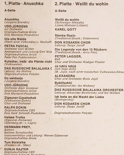 V.A.Anuschka: Udo Jürgens, Kosaken Chor, Box, Marcato (92 396), D, 54Tr. Typ: 4LP Best.-Nr.: V6533 Preis: 9,00 Euro.