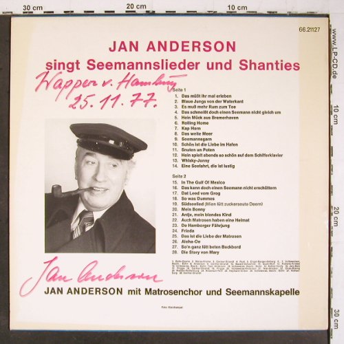 Anderson,Jan: singt Seemannslieder u.Shanties, Teldec, m-&sol;vg+ (61.21127), D, sign. Typ: LP Best.-Nr.: V6919 Preis: 6,00 Euro.