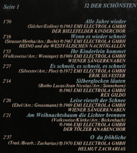 V.A.32 der sch&ouml;n. Weihnachtslieder: Heino.. Hellberg Duo, Foc, EMI Columbia (178-31 841&sol;42), D Typ: 2LP Best.-Nr.: V6933 Preis: 5,00 Euro.