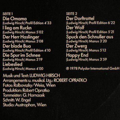 Hirsch,Ludwig: Dunkelgraue Lieder, Polydor(2376 102), D, 1978 - LP - V6947 - 7,50 Euro