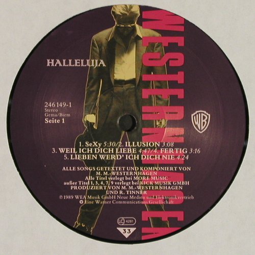 M&uuml;ller-Westernhagen,Marius: Halleluja, Foc, WEA (246 149-1U), D, 1989 Typ: LP Best.-Nr.: V6960 Preis: 5,00 Euro.