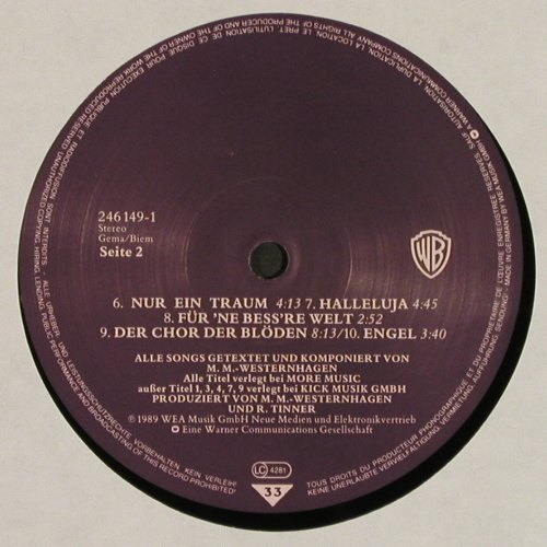 M&uuml;ller-Westernhagen,Marius: Halleluja, Foc, WEA (246 149-1U), D, 1989 Typ: LP Best.-Nr.: V6960 Preis: 5,00 Euro.