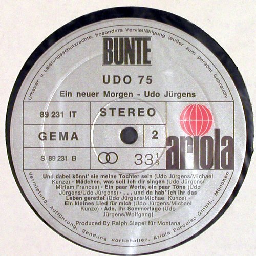 J&uuml;rgens,Udo: Ein Neuer Morgen-udo'75, Ariola/Bunte(89 231 IT), D, 1975 - LP - V7202 - 5,00 Euro