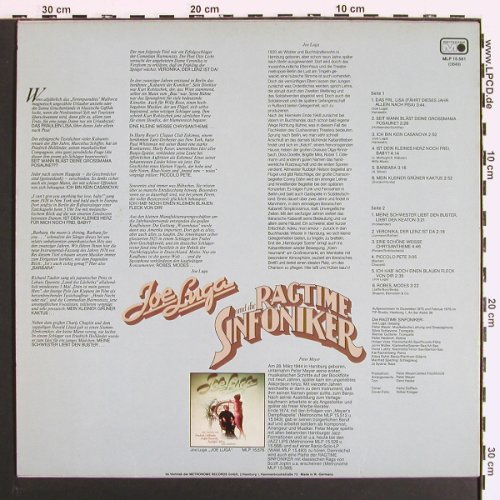 Luga,Joe & Ragtime Sinfoniker: Mit Schlagern der 20 & 30er Jahre, Metronome (MLP 15.581), D, 1976 Typ: LP Best.-Nr.: V7230 Preis: 7,50 Euro.