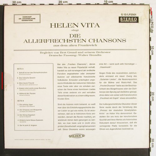 Vita,Helen: Die allerfrechsten Chansons, m &sol;vg+, Golden 12 (G12&sol;LP 2501), D, Mono Typ: LP Best.-Nr.: V7405 Preis: 5,00 Euro.