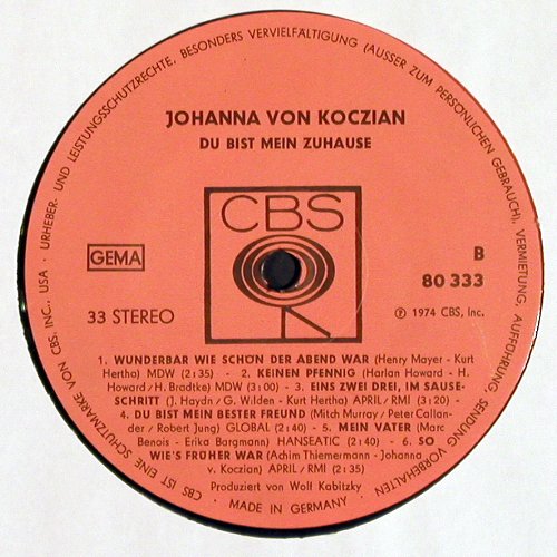 von Koczian,Johanna: Du bist mein Zuhause, CBS(80 333), D/NL, 1974 - LP - Y1360 - 4,00 Euro