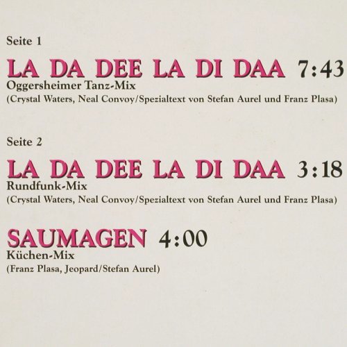 Hellmut & Hannelore: La Da Dee La Di Daa*2 &sol; Saumagen, WEA (9031-75444-0), D, 1991 Typ: 12" Best.-Nr.: Y2053 Preis: 3,00 Euro.