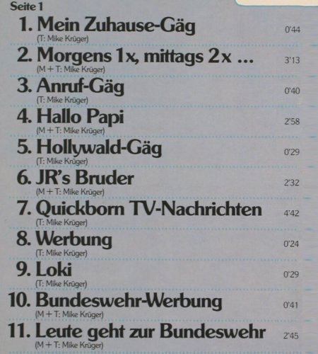 Kr&uuml;ger,Mike: Morgens 1x,Mittags 2x-Nachts Sooft, EMI (29485 0), D, 1982 Typ: LP Best.-Nr.: Y2211 Preis: 4,00 Euro.