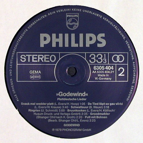 Godewind: Plattdeutsche Lieder, Philips (6305 404), D, 1979 Typ: LP Best.-Nr.: Y5039 Preis: 6,00 Euro.