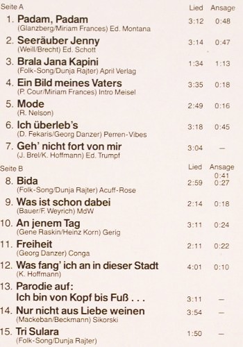 Rajter,Dunja: Und wenn dann der Kopf f&auml;llt..sag', ZYX-Kleinkunst (22004), D, 1985 Typ: LP Best.-Nr.: Y6398 Preis: 20,00 Euro.