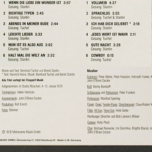 Tuchel & Stantin: Richtige Typen, Nature (0060.110), D, 1978 Typ: LP Best.-Nr.: Y751 Preis: 4,00 Euro.