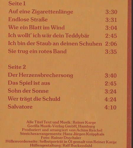 Karge,Reiner: Auf eine Zigarettenl&auml;nge, Ahorn (6.23982 AP), D, 1979 Typ: LP Best.-Nr.: Y850 Preis: 4,00 Euro.