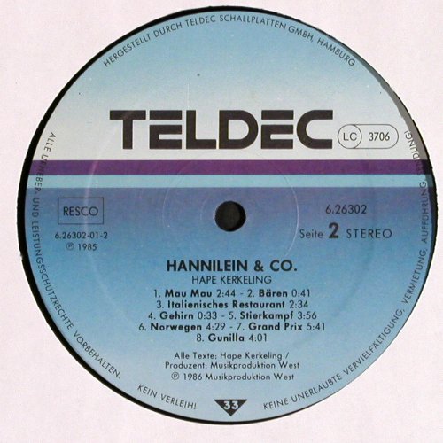 Kerkeling,Hape: Hannilein & Co, Live, Teldec(6.26302 AP), D, 1986 - LP - Y9778 - 6,00 Euro