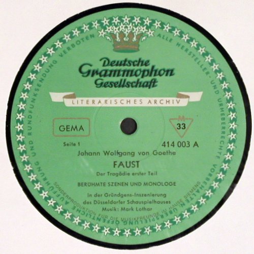 Goethe,J.W.von: Der Tragödie erster Teil, D.Gr. Literatur(414 003), D, Mono,  - LP - V4363 - 9,00 Euro
