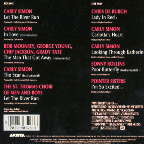 Working Girl: feat Music by Carly Simon, Arista (AL-8593), US, 1989 Typ: LP Best.-Nr.: V4560 Preis: 6,00 Euro
