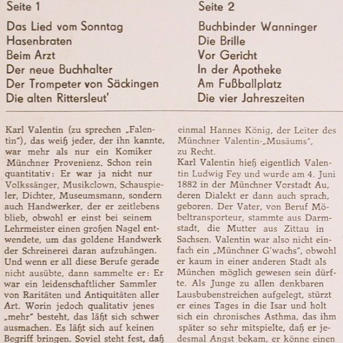 Valentin,Karl: Aus dem wunderlichen Alltag des, Litera, hist Rec. (8 60 172), DDR, 1974 Typ: LP Best.-Nr.: V5433 Preis: 6,00 Euro