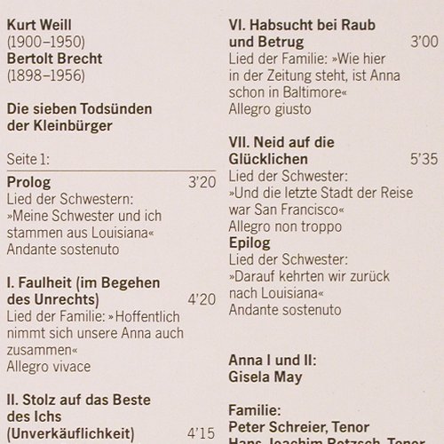 Sieben Todsünden, Die: Brecht/Weill, Gisela May (1967), D.Gr.(2571 124), D, Ri,  - LP - V5468 - 6,00 Euro