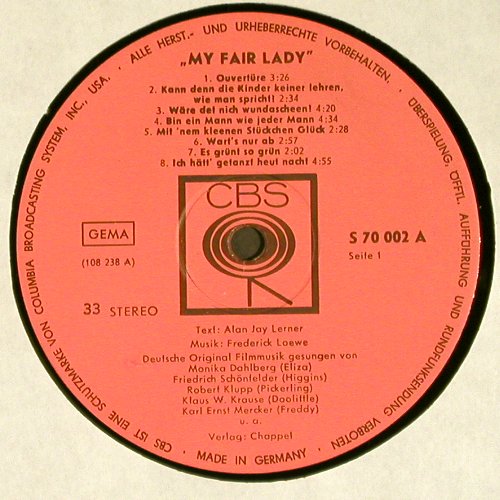 My Fair Lady: A.Hepburn,R.Harrison,deutscheFilmm., CBS (S 70002), D Typ: LP Best.-Nr.: V5527 Preis: 6,00 Euro