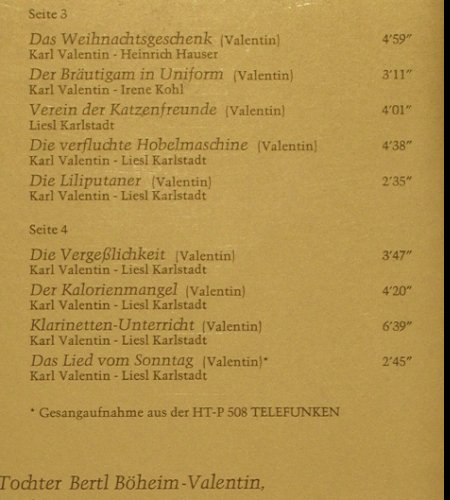 Valentin,Karl: Das Gr.Erinnerungs-Album 2.Folge, Telefunken (TS 3170/1-2), D Foc, 1972 Typ: 2LP Best.-Nr.: V5762 Preis: 7,50 Euro