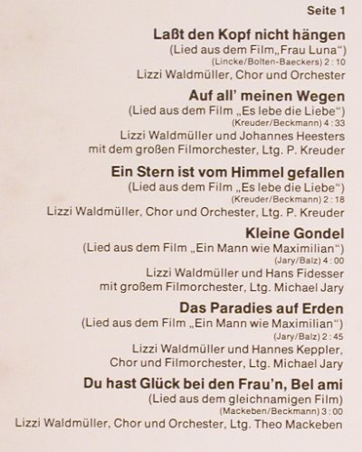 Waldmüller,Lizzi: und ihre grossen Filmschlager, Baccarola(80 856 ZU), D, Mono,  - LP - V5763 - 7,50 Euro