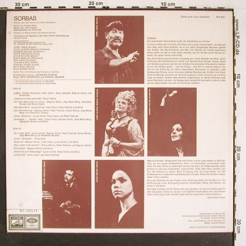 Sorbas - Yossi Yadin in: Originalaufn...Theater an der Wien, Preiser (SPR 3221), D, 1971 Typ: LP Best.-Nr.: V5878 Preis: 9,00 Euro