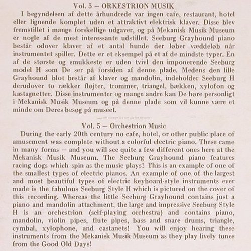 V.A.Mekanisk Musik Museum Vol.5: Copenhagen, Orkestrion. Seeburg H.., Concert Records (CR-M135), US Typ: LP Best.-Nr.: V6026 Preis: 9,00 Euro.