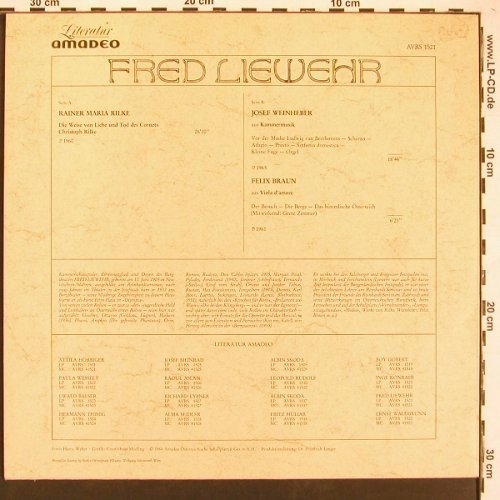 Liewehr,Fred  - liest: Rilke,Weinheber Felix Braun (1960), Amadeo(AVRS 1521), A, 1984 - LP - V6034 - 9,00 Euro