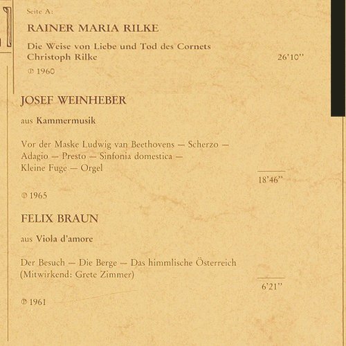 Liewehr,Fred  - liest: Rilke,Weinheber Felix Braun (1960), Amadeo(AVRS 1521), A, 1984 - LP - V6034 - 9,00 Euro