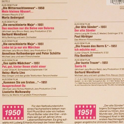 V.A.Kino-Schlager-Schöne Stunden: 1948-1951, Andergast Lang -Wendland, Polydor (819 714-1), D Typ: LP Best.-Nr.: V6076 Preis: 6,00 Euro.