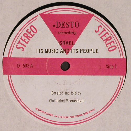 Israel - Its Music and its People: told by Christobel Weerasinghe, Desto(D-503), US, Mono,  - LP - V6181 - 9,00 Euro
