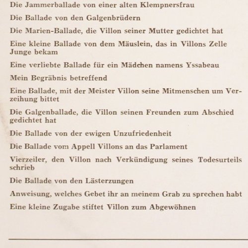 Reincke,Heinz: Die lasterhaften Balladen d.Villon, Preiser(SPR 3148), A,  - LP - V6188 - 9,00 Euro