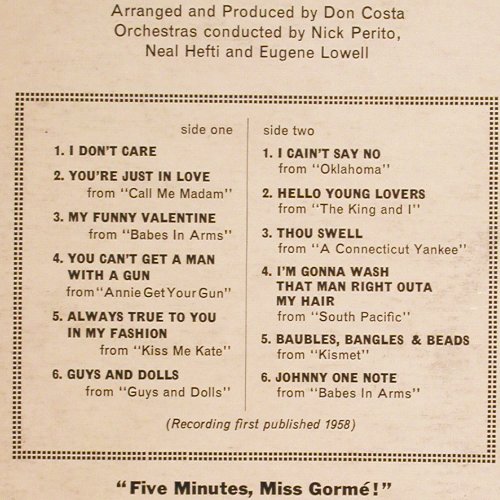 Gorme,Eydie: Sings Showstoppers,arr.Don Costa, HMV (CLP 1257), UK, m-&sol;m- Typ: LP Best.-Nr.: V6425 Preis: 9,00 Euro.