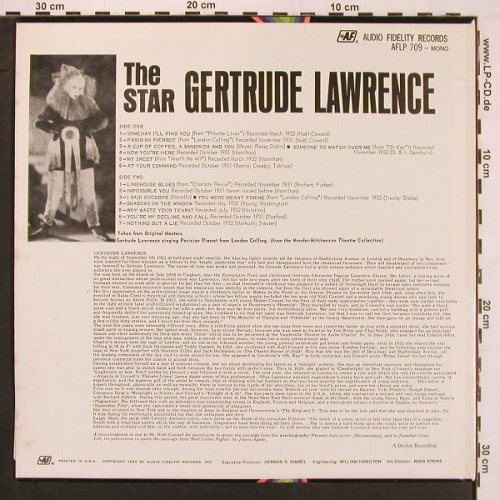 Lawrence,Gertrude: The Star (1931-32), Mono, Audio Fidelity (AFLP 709), US, 1968 Typ: LP Best.-Nr.: V6427 Preis: 12,50 Euro.