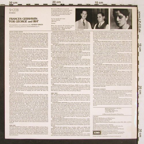 Gershwin,Frances: For George and Ira (rec.1973), World Rec. (SH.208), UK, 1973 Typ: LP Best.-Nr.: V6468 Preis: 12,50 Euro.