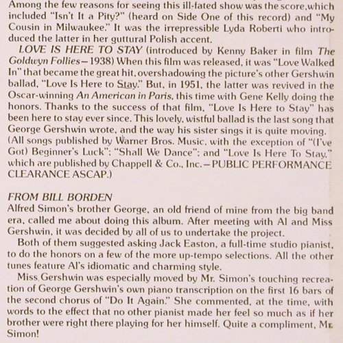 Gershwin,Frances: For George and Ira (rec.1973), World Rec. (SH.208), UK, 1973 Typ: LP Best.-Nr.: V6468 Preis: 12,50 Euro.