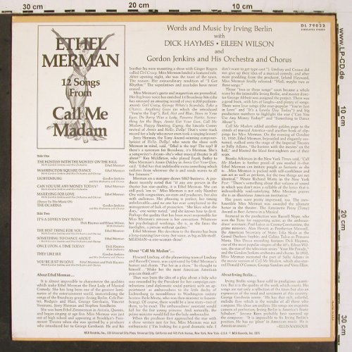 Merman,Ethel: 12 Songs from Call Me Madam, Decca (DL 79022), US, 1971 Typ: LP Best.-Nr.: V6470 Preis: 9,00 Euro.