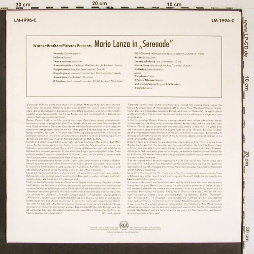 Lanza,Mario: Serenade, Warner Brothers-Film, RCA (LM-1996-C), D Typ: LP Best.-Nr.: V6530 Preis: 9,00 Euro.