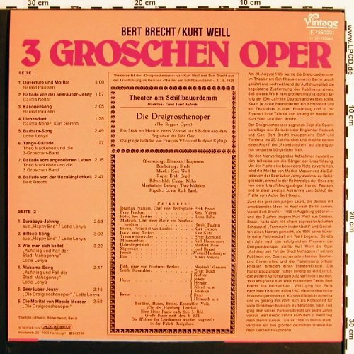 Brecht,Bertolt/Kurt Weill: Dreigroschenoper, Urauff&uuml;hrung 1928, Vintage (blue)(7850001), D,hist rec, 1974 - LP - V7191 - 5,00 Euro