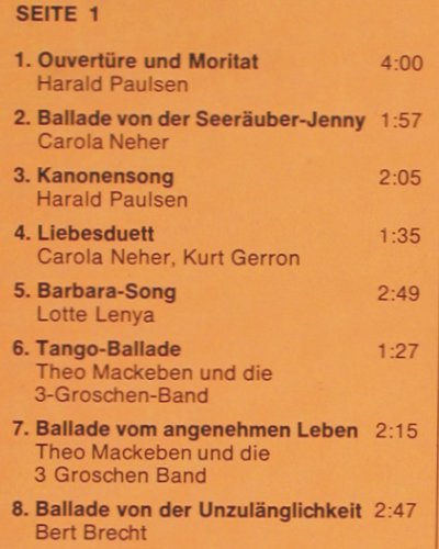 Brecht,Bertolt/Kurt Weill: Dreigroschenoper, Urauff&uuml;hrung 1928, Vintage (blue)(7850001), D,hist rec, 1974 - LP - V7191 - 5,00 Euro