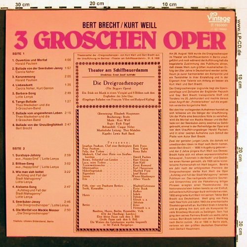 Brecht,Bertolt/Kurt Weill: Dreigroschenoper Lenya, hist.(1928), Historia/Vintage (rot)(7850001), EEC, 1974 - LP - V7224 - 5,00 Euro