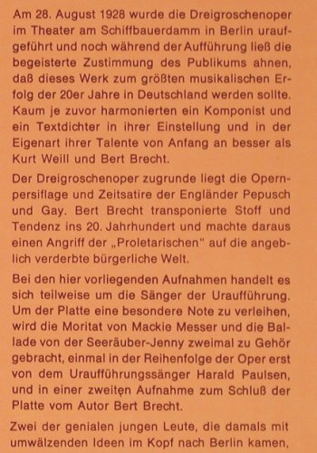 Brecht,Bertolt/Kurt Weill: Dreigroschenoper Lenya, hist.(1928), Historia/Vintage (rot)(7850001), EEC, 1974 - LP - V7224 - 5,00 Euro