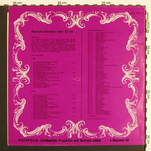 K&ouml;rber,Hilde: Discophilia-Serie, Discophilia (UG-K-1), D Typ: LP Best.-Nr.: V7225 Preis: 7,50 Euro.
