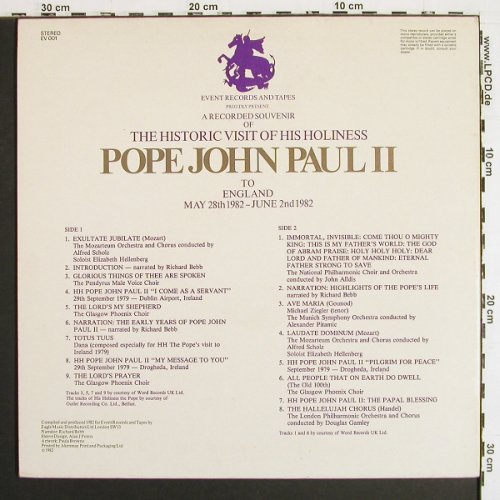 Pope John Paul 2: Historic visit to England, Foc, Event Rec (EV 001), UK, 1982 Typ: LP Best.-Nr.: V7484 Preis: 6,00 Euro.