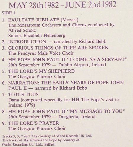 Pope John Paul 2: Historic visit to England, Foc, Event Rec (EV 001), UK, 1982 Typ: LP Best.-Nr.: V7484 Preis: 6,00 Euro.